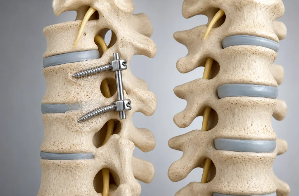 Anatomische Ansicht von Hardware für die lumbale Wirbelsäulenfusion